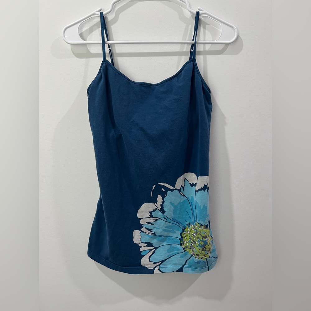Aeropostale Blue Fitted Camisole with Artistic Floral Design
